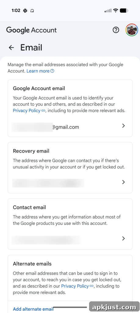 Change Gmail address step screenshot 2