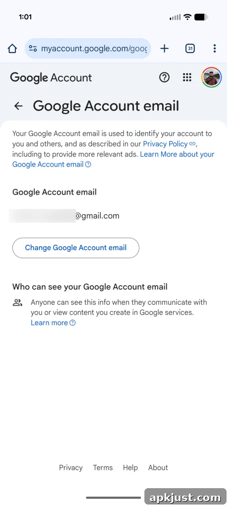 Change Gmail address step screenshot 3