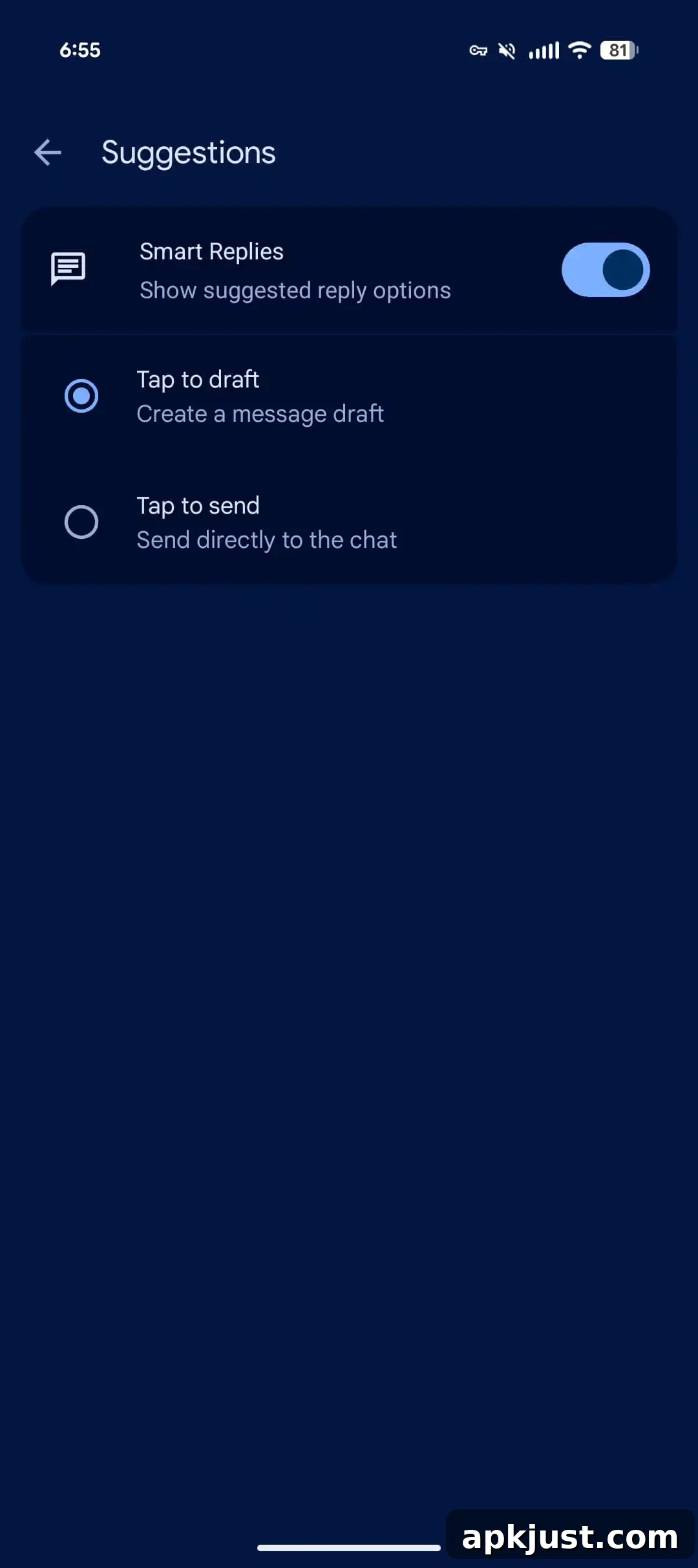 Tap to draft settings