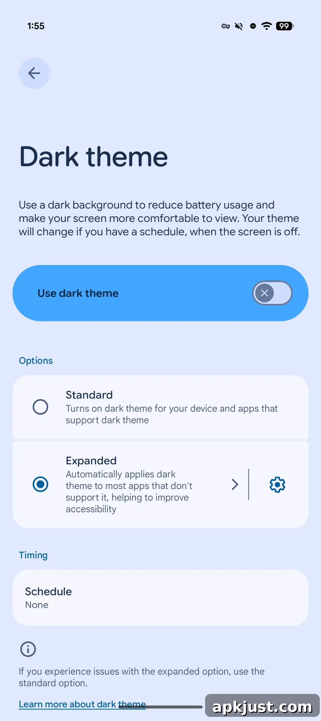 Expanded dark theme controls screenshot