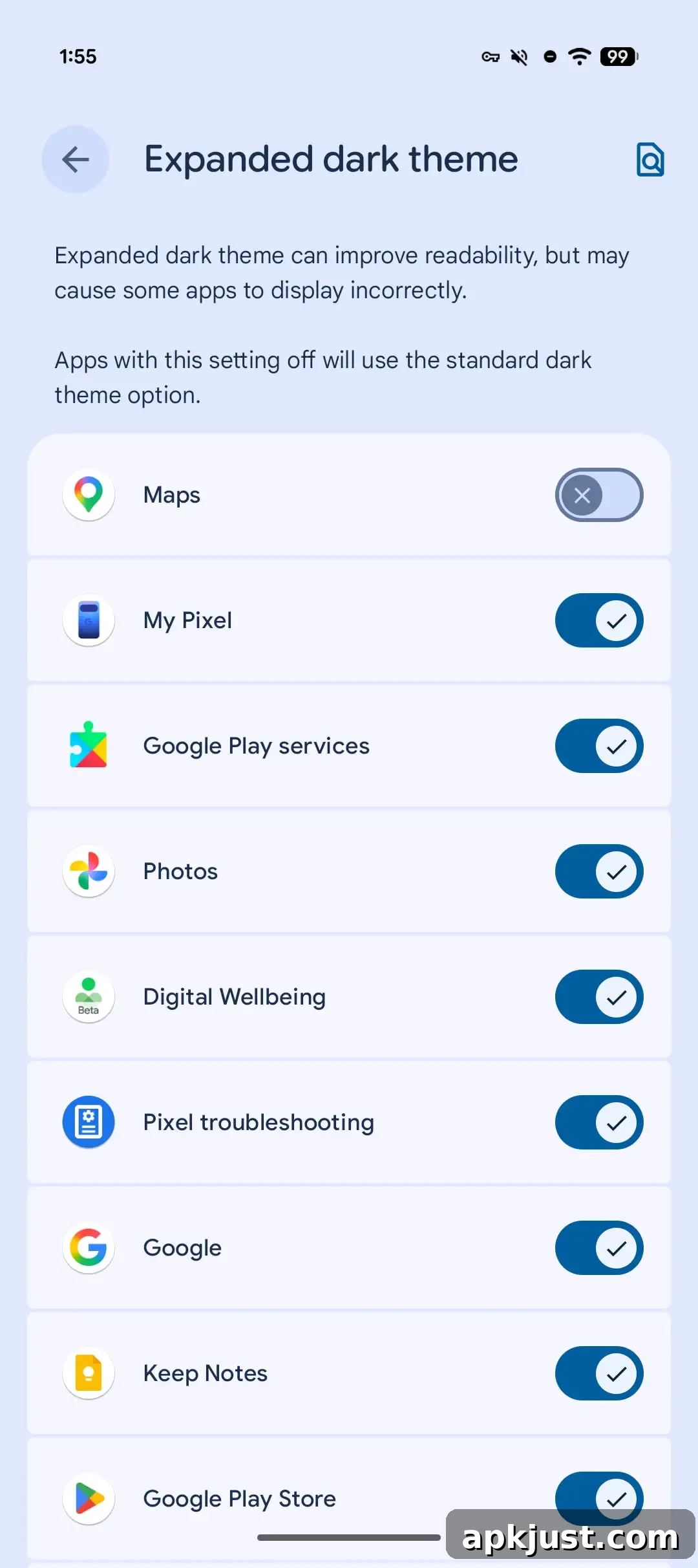 Expanded dark theme example
