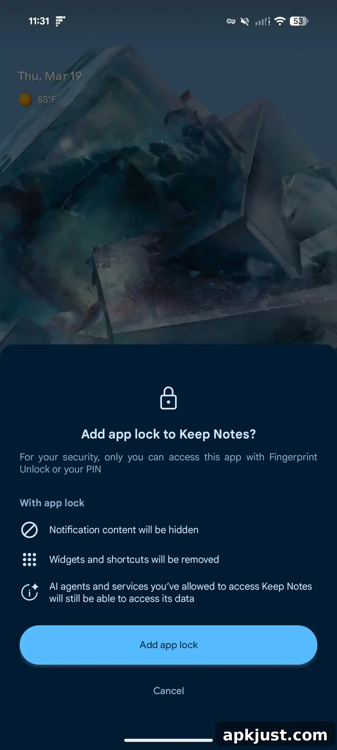 Android Canary 2603 app lock