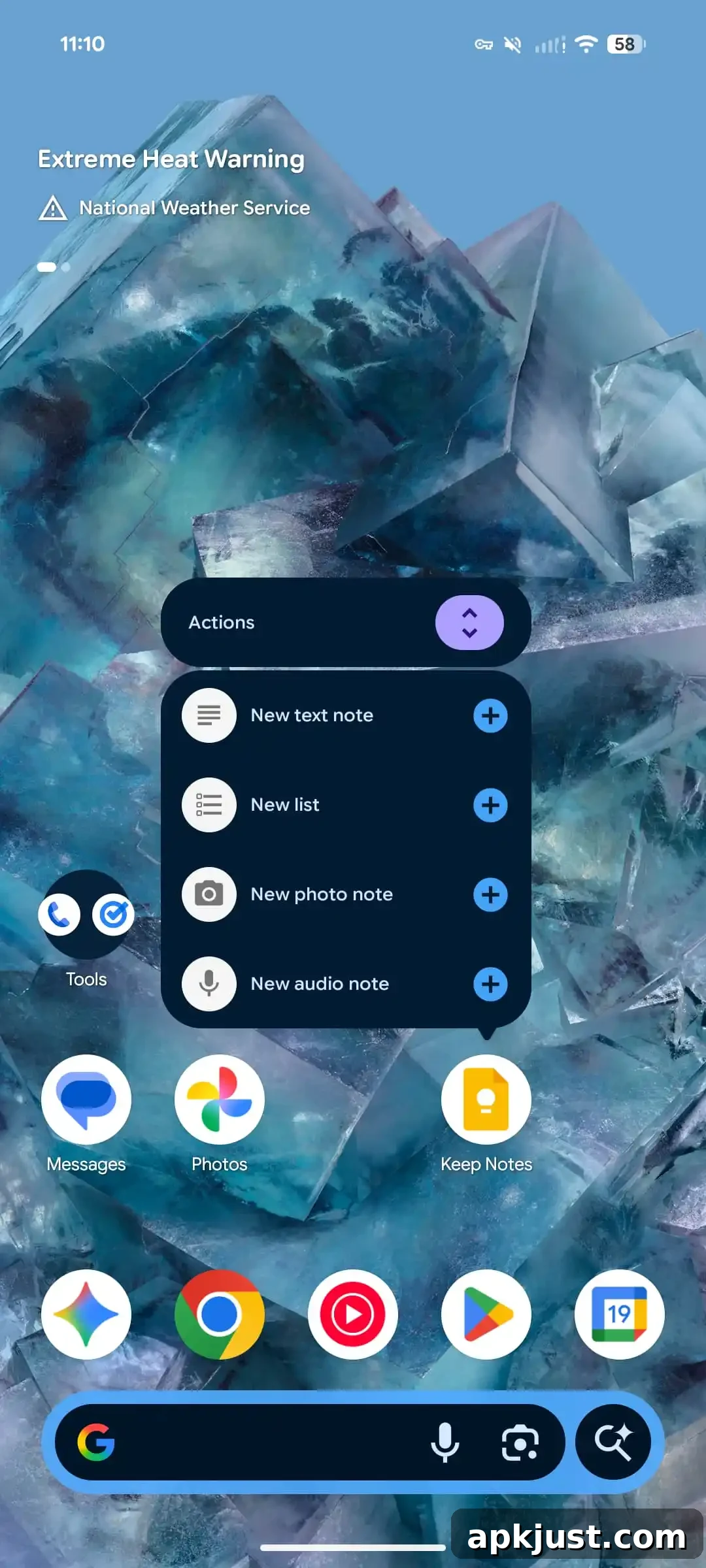 Redesigned long-press menu with shortcuts grouped
