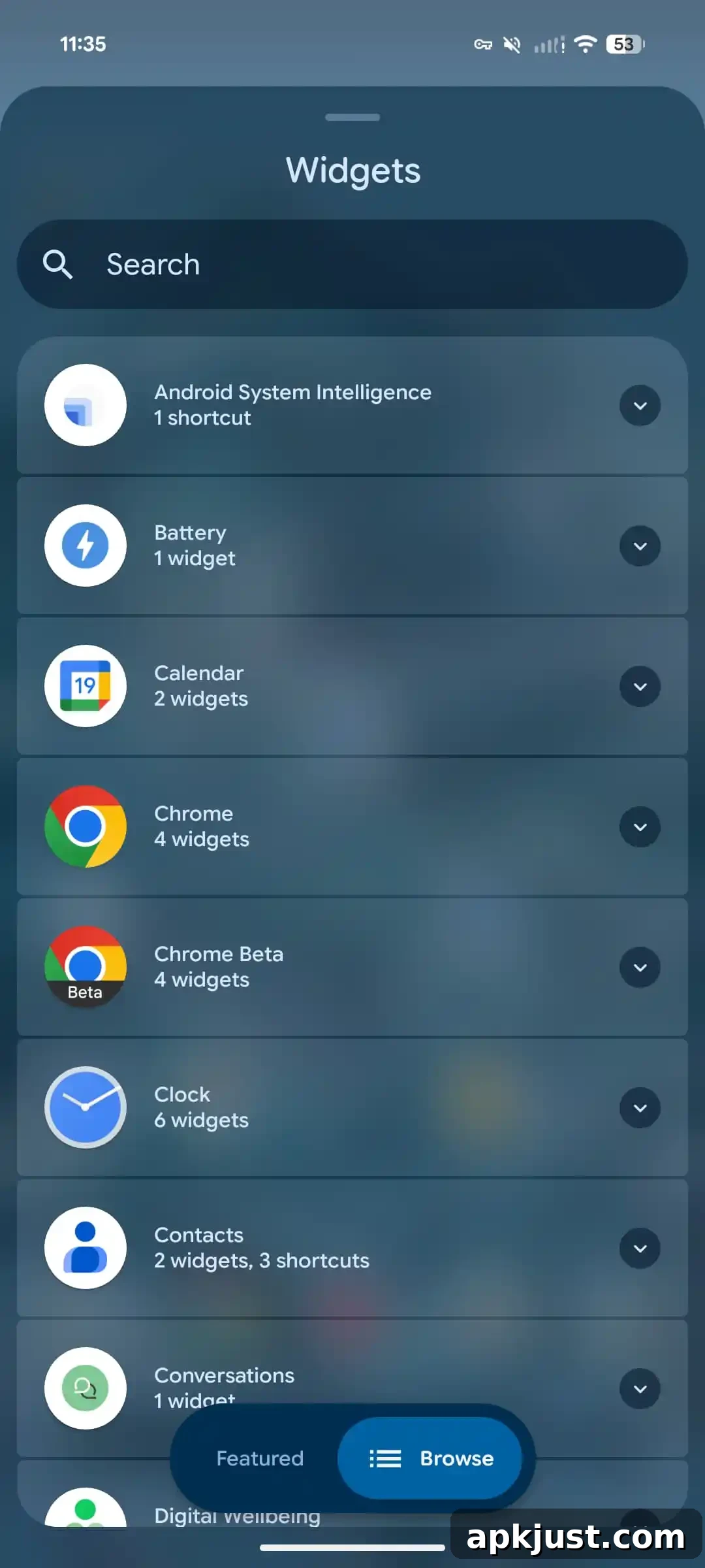 Android Canary 2603 widgets blur