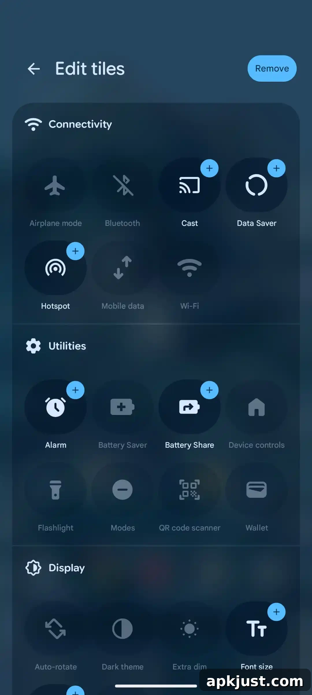 Wi-Fi and mobile data quick settings example 1