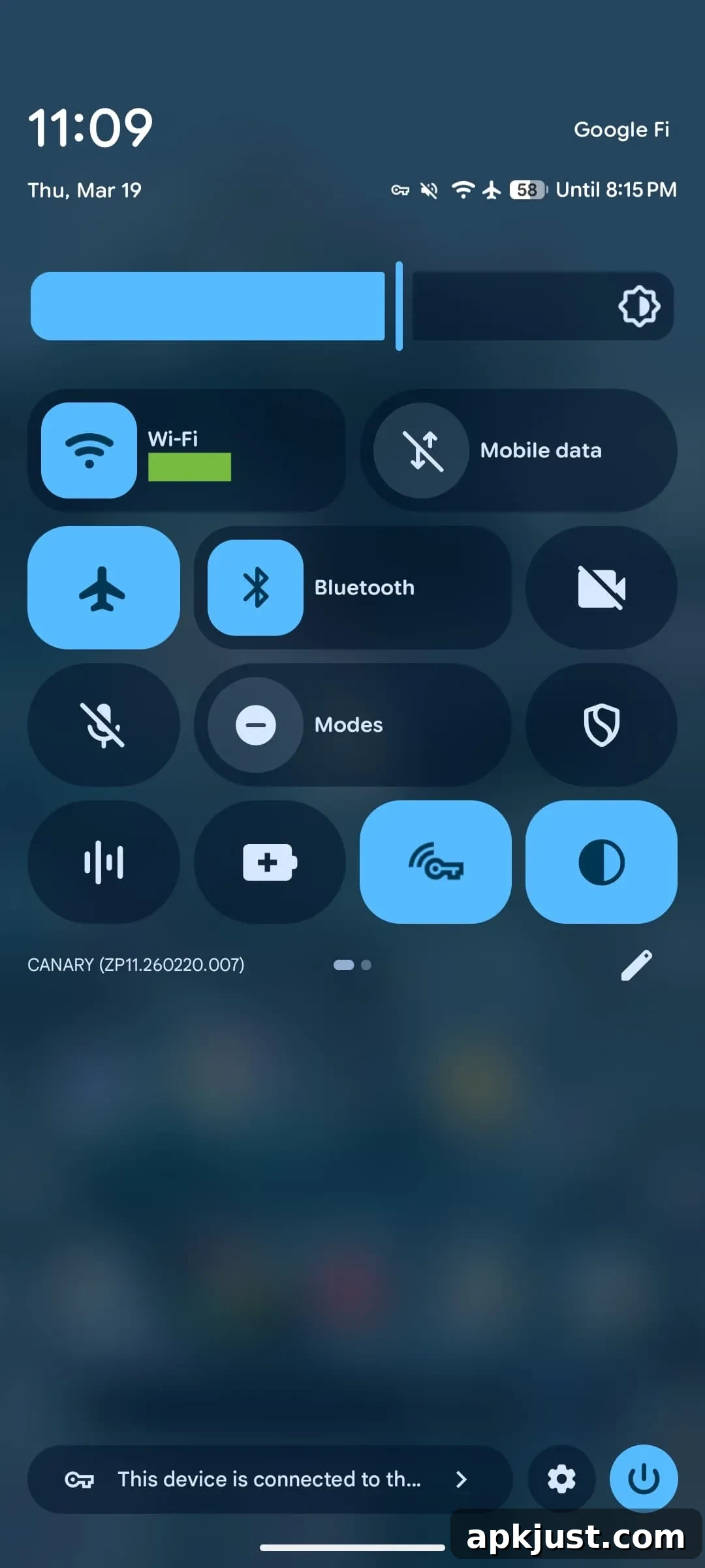 Wi-Fi and mobile data quick settings example 2