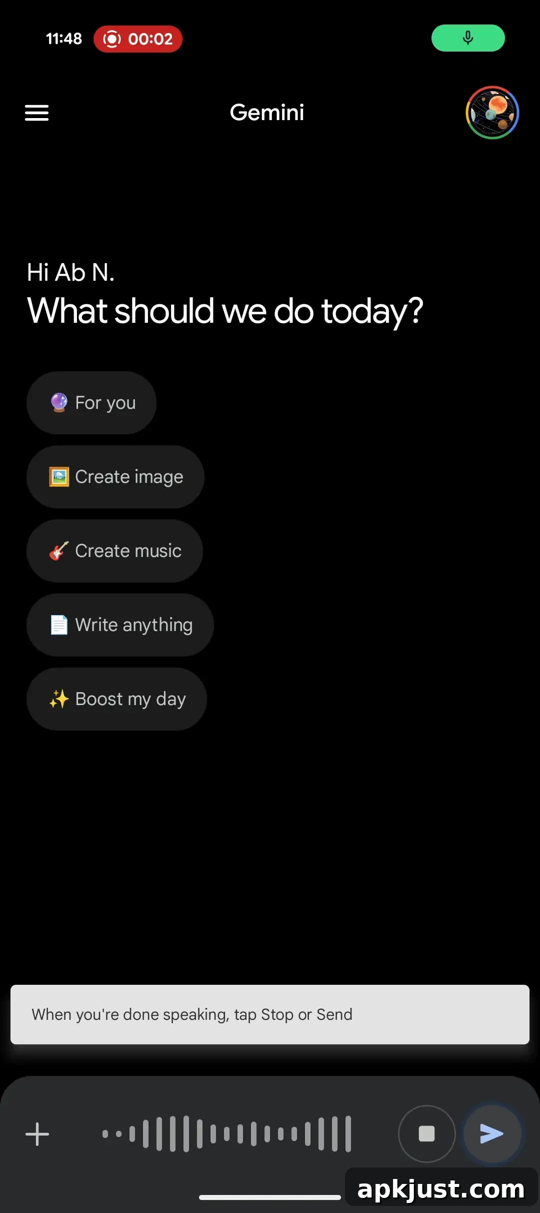Gemini voice input redesign screenshot 2