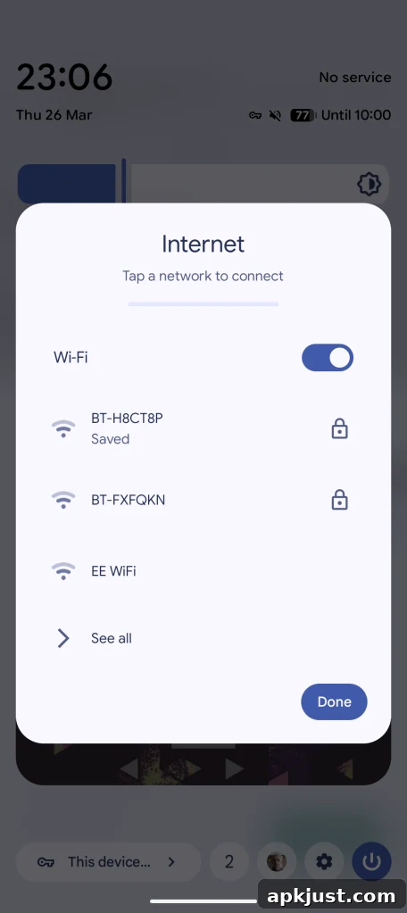 Android 16 Wi-Fi QS tile behavior