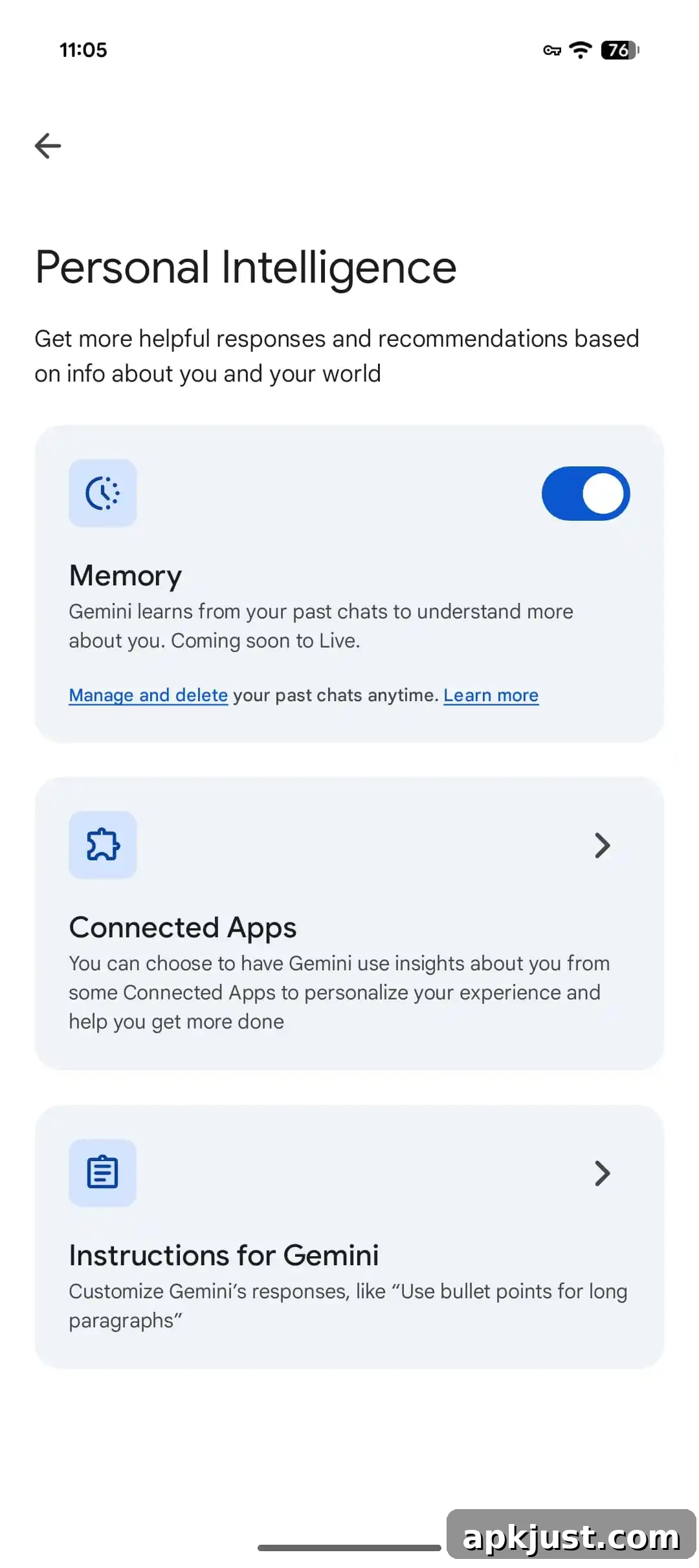 Google Gemini Refreshes Android UI, Adds Free Personal Memory 6 Gemini app showing Personal Intelligence settings 2