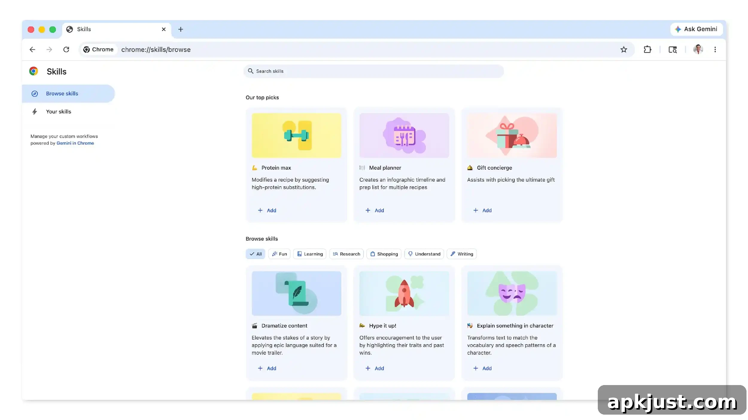 Skills library in Chrome