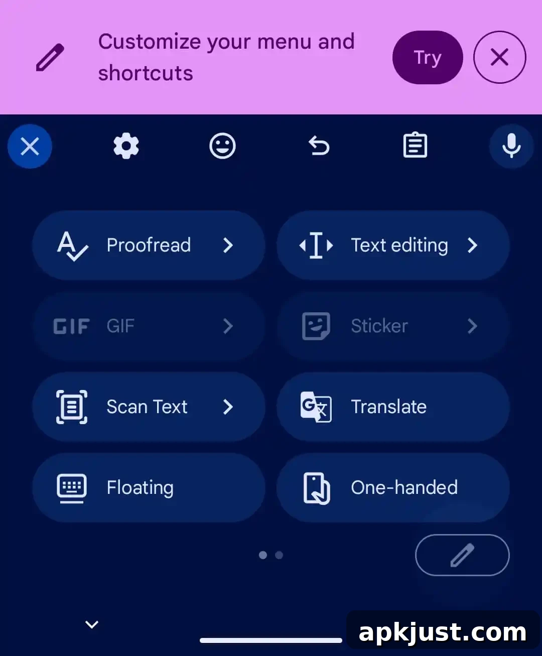 Gboard shortcuts redesign back view
