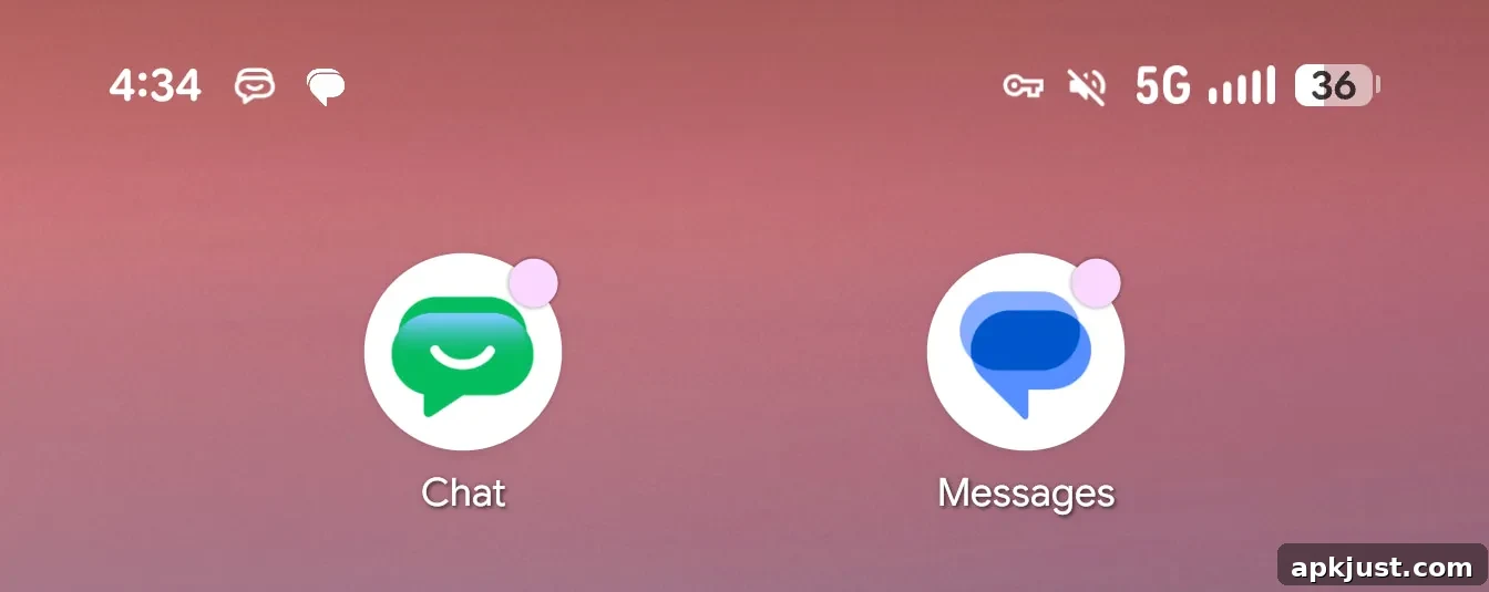 New Google Chat status bar icon showing outlined chat bubbles