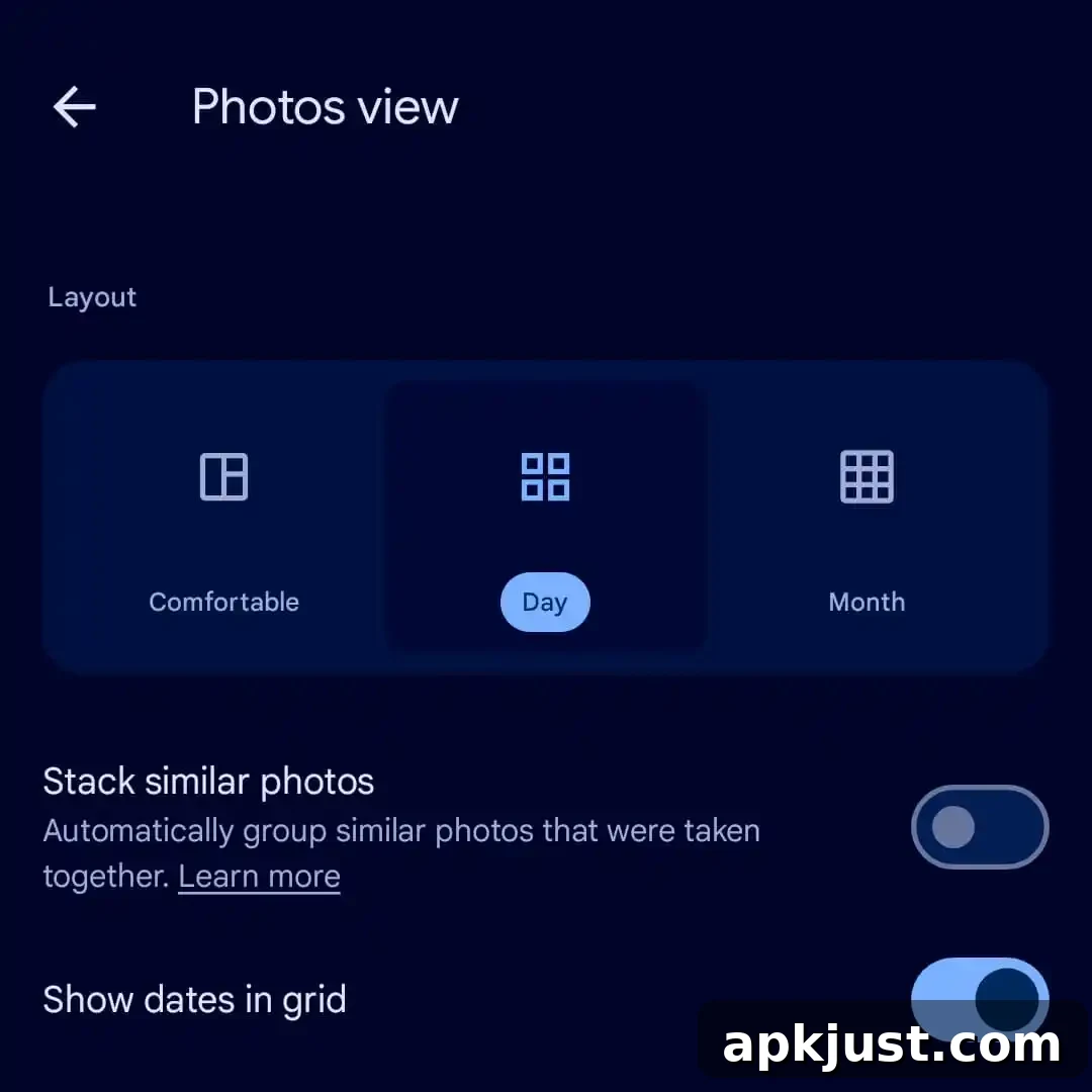 Google Photos floating navigation and date pill