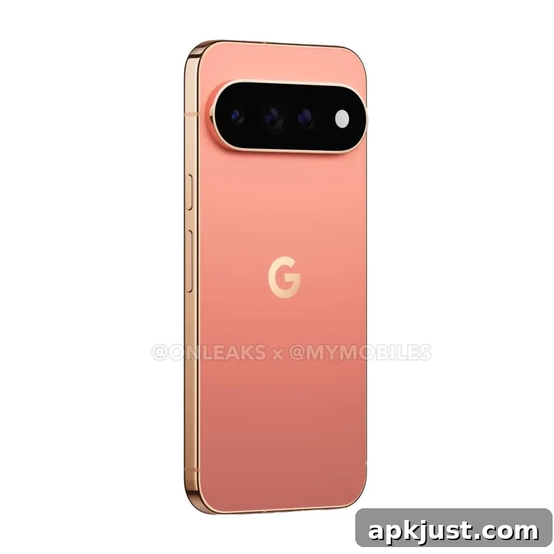 Pixel 11 angled rear view in warm metallic color