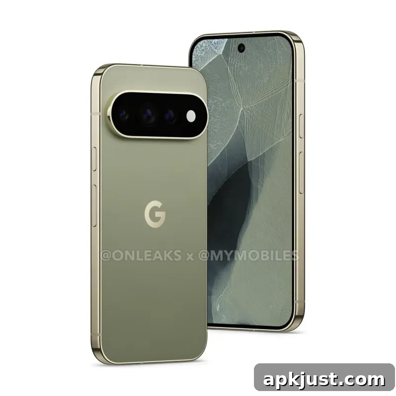 Pixel 11 Pro front and back view, darker finish