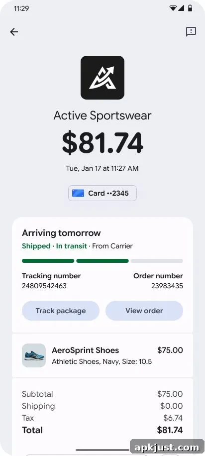 Google Wallet order tracking screenshot 2