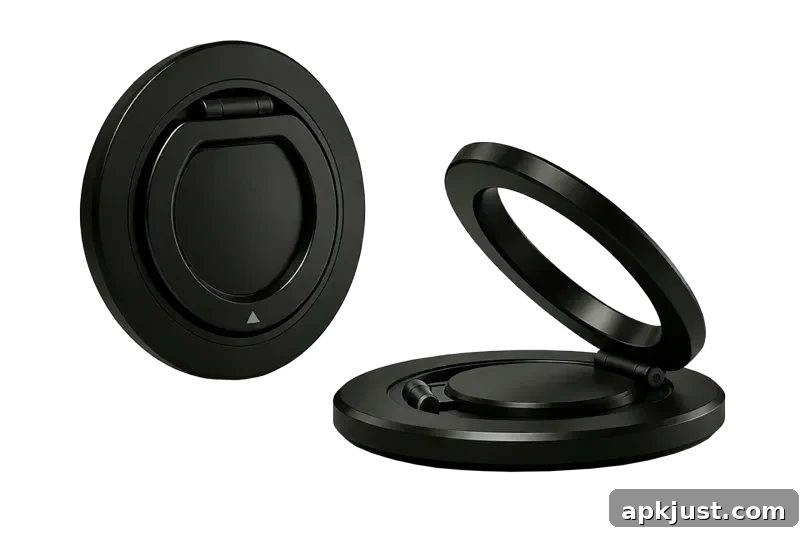 Close-up of a magnetic phone stand on a case