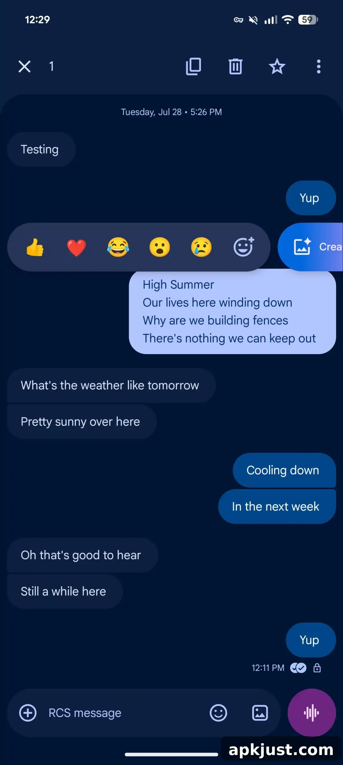 Google Messages old long-press menu screenshot 1