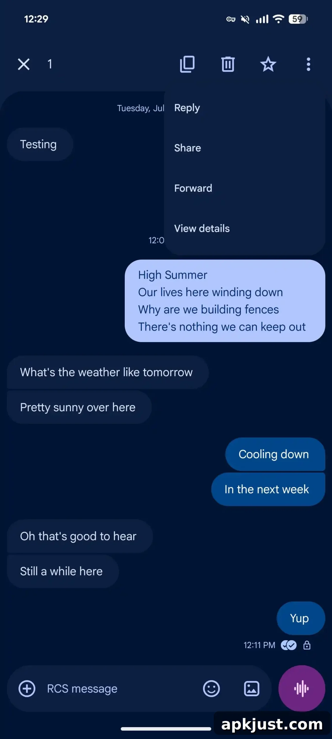 Google Messages old long-press menu screenshot 2