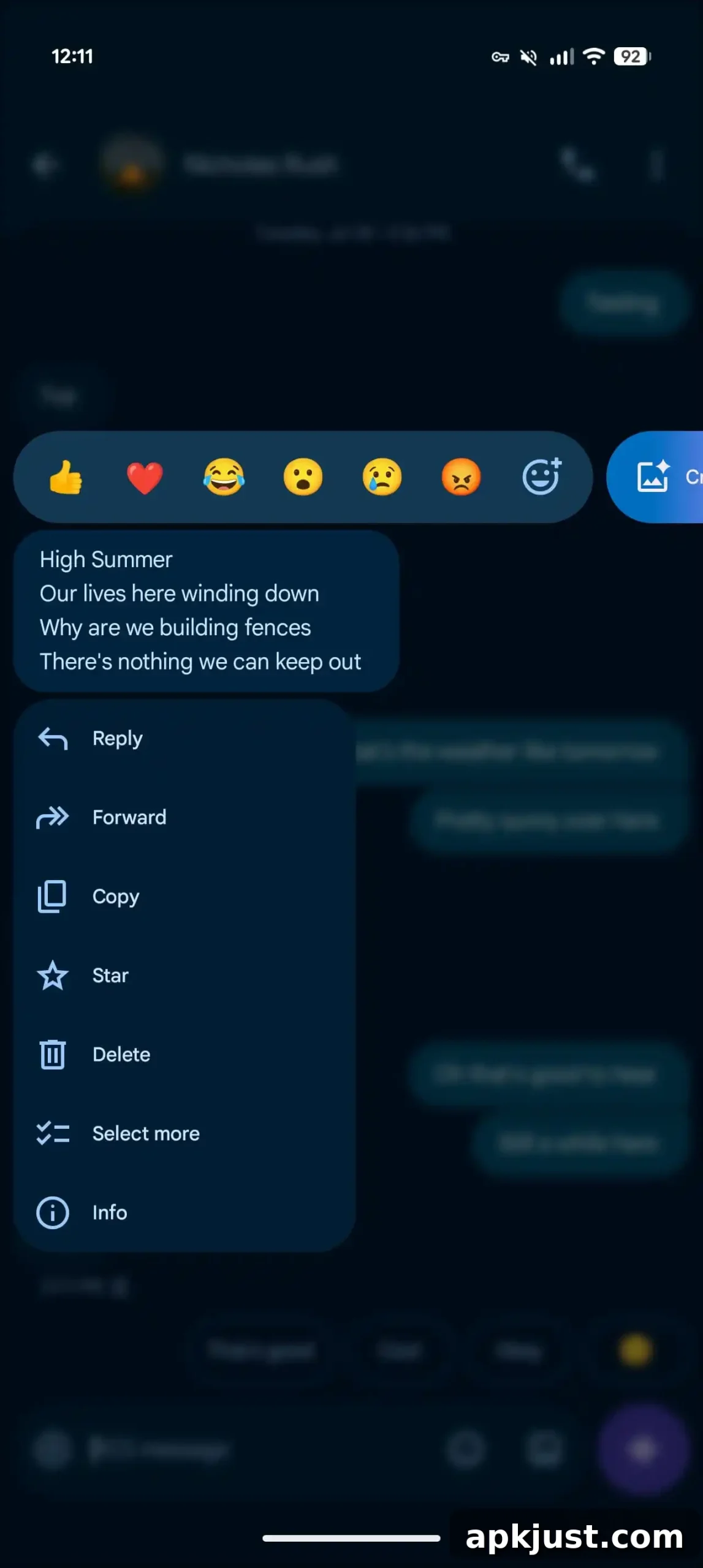Google Messages new long-press menu screenshot 1