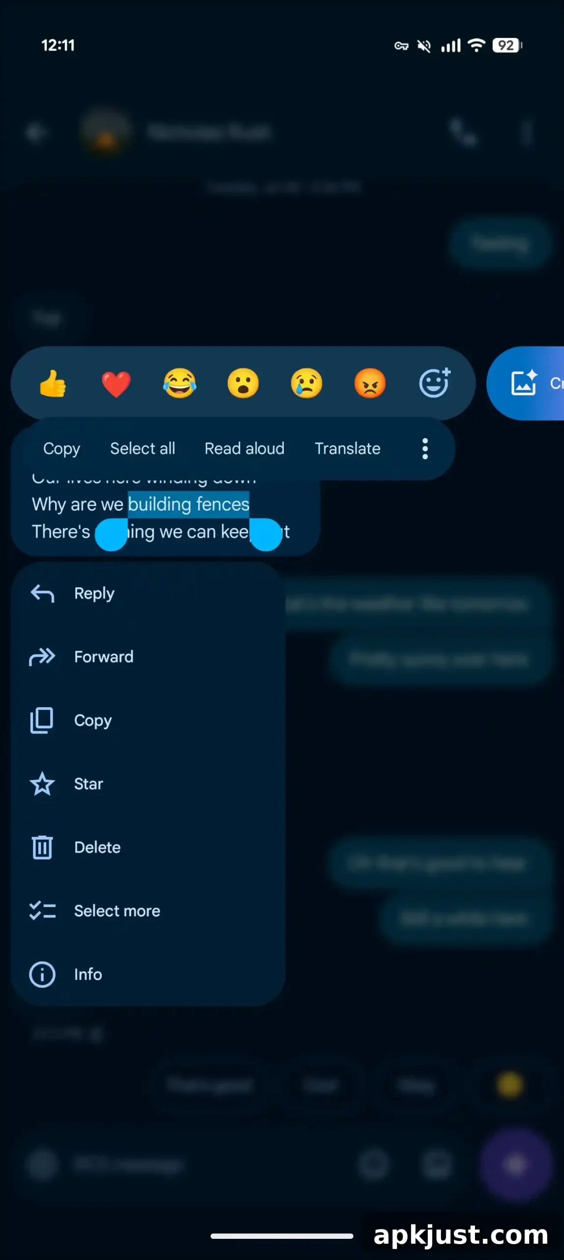 Google Messages new long-press menu screenshot 2
