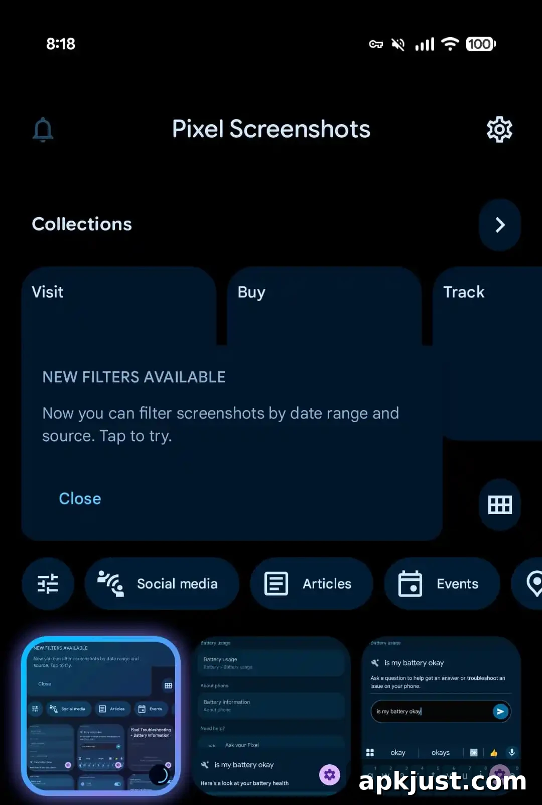 Pixel Screenshots Adds Date and App Filters 2 Pixel Screenshots filters interface