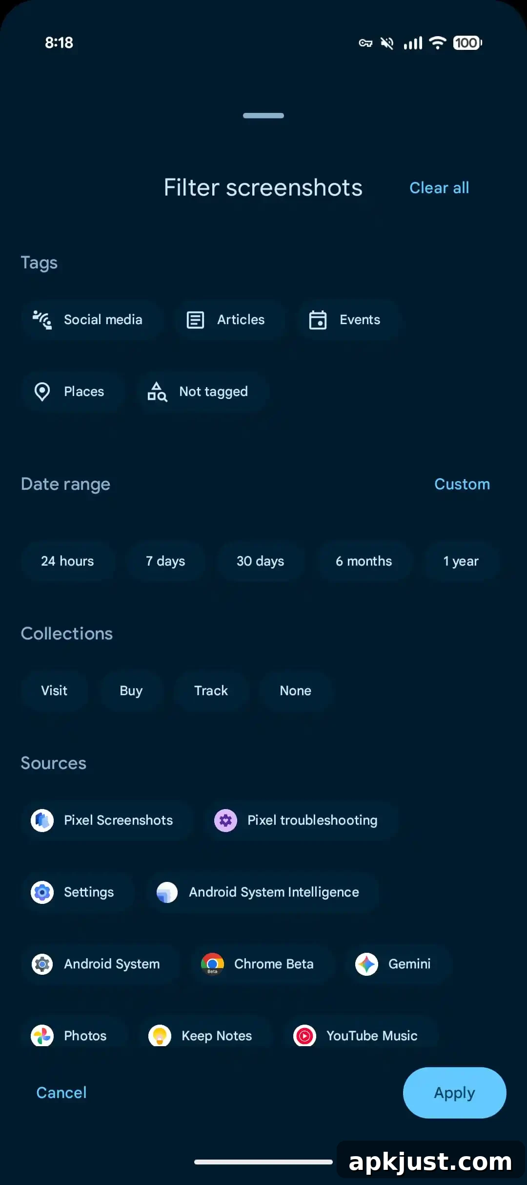 Pixel Screenshots Adds Date and App Filters 3 Filtering by date and source in Pixel Screenshots