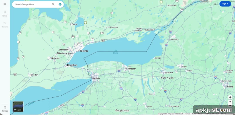 Google Maps view from Canada