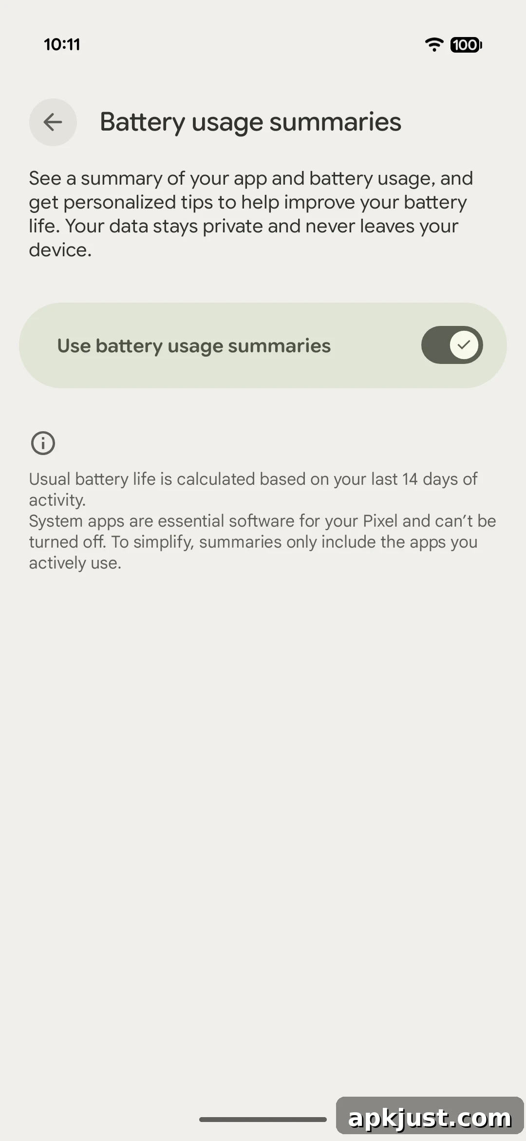 Battery usage summary screenshot 1