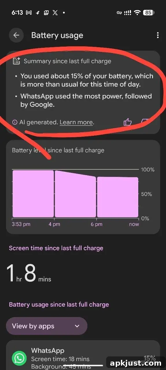 Battery usage summary screenshot 3
