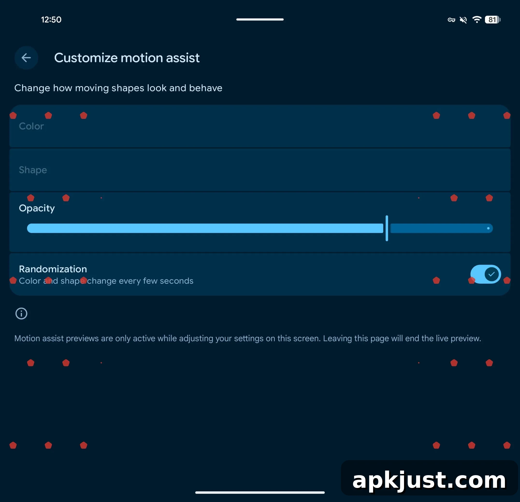 Motion Assist customization preview
